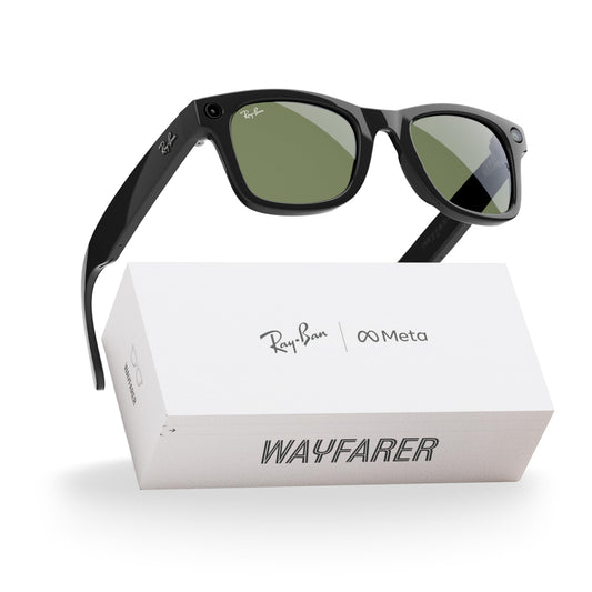 Ray-Ban Meta Wayfarer Smart Glasses - 12MP Camera, AI Assistant & Real-Time Translation | Shiny Black Green Lens