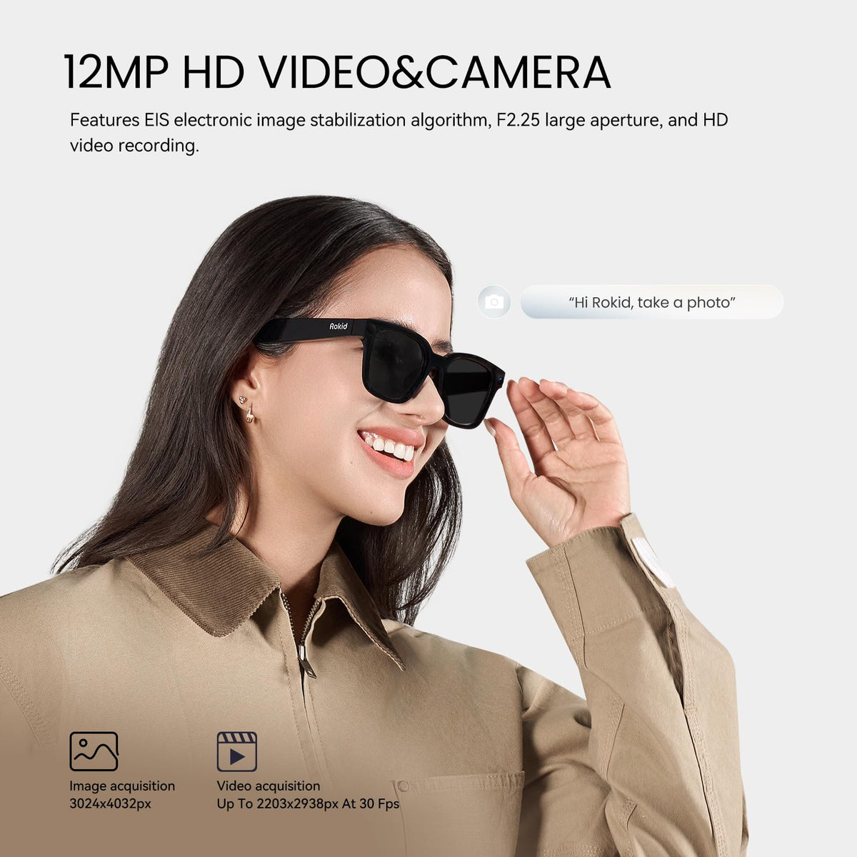 Rokid 2026 AI Smart Glasses – ChatGPT & Gemini, 12MP Camera, Real-Time Translation 89 Languages, 38.5g