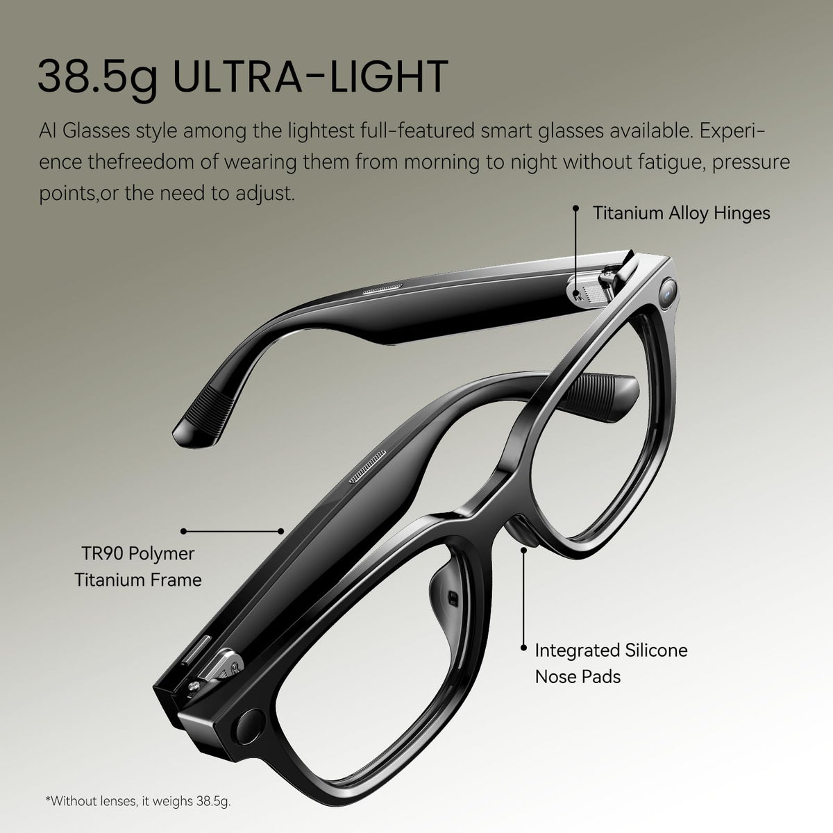 Rokid 2026 AI Smart Glasses – ChatGPT & Gemini, 12MP Camera, Real-Time Translation 89 Languages, 38.5g