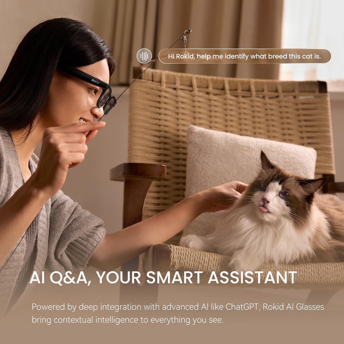 Rokid 2026 AI Smart Glasses – ChatGPT & Gemini, 12MP Camera, Real-Time Translation 89 Languages, 38.5g